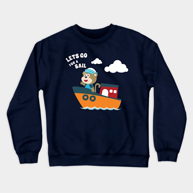 Cute bear the animal sailor on the boat with cartoon style Crewneck Sweatshirt by KIDS APPAREL